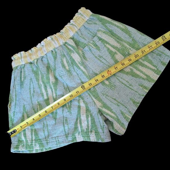 Aerie Jacquard Shorts Green Yellow Boho Hi-Rise Drawcord Waist 100% Cotton Baggy - Picture 6 of 15